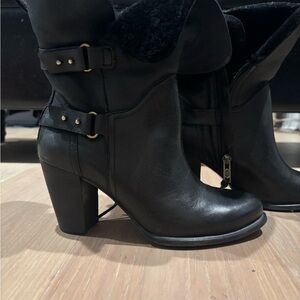 UGG Black Heeled Boots with Buckle Detail